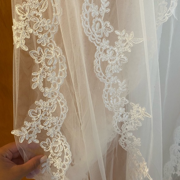 Off white cathedral length wedding veil. main image 6